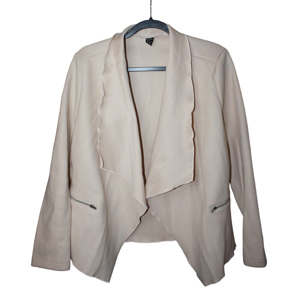 SHEIN M Women's Coat Waterfall Collar Zip Detail Open Front‎ Ivory Cream Beige